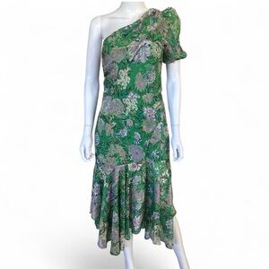 Astr One-Shoulder Green Floral Dress